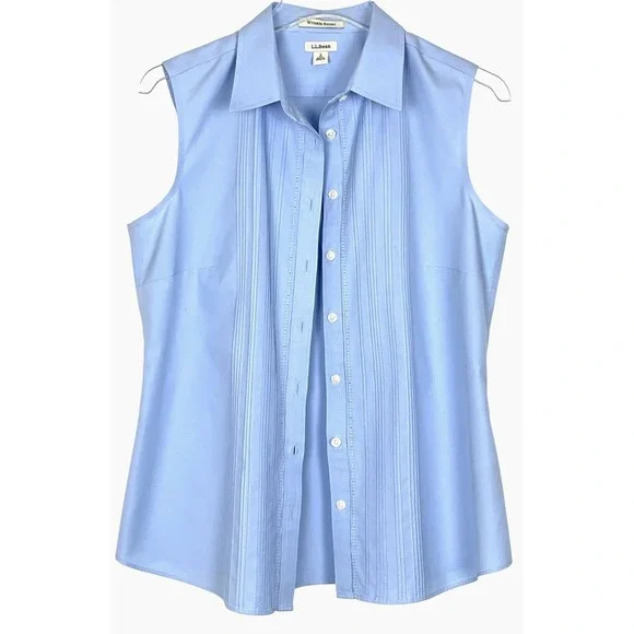 L.L.Bean Sleeveless Shirt Women S Light Blue Excellent Pintuck Wrinkle Resist - Picture 2 of 8